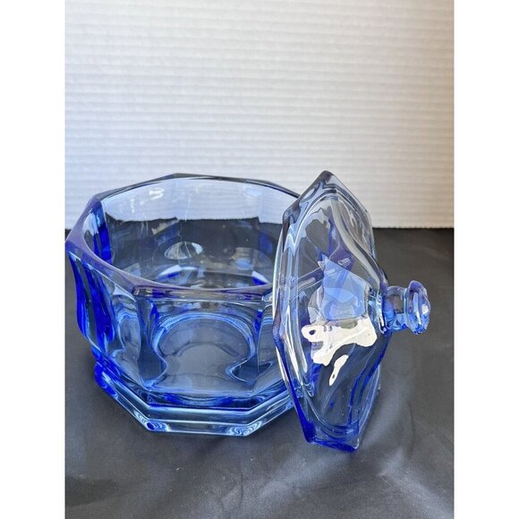 Vintage Indiana Glass Ice Blue Concord Candy Dish w/Lid Transparent Octagon - Picture 3 of 8